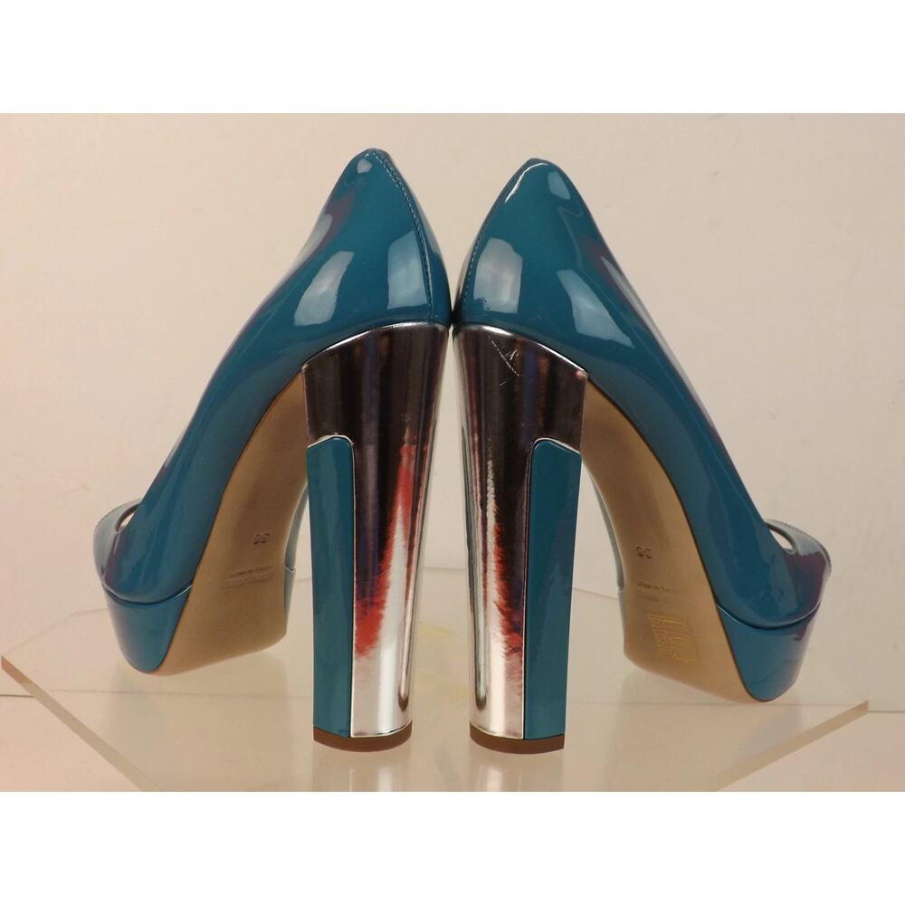 NIB MIU MIU PRADA 5KP267 LIGH BLUE PATENT LEATHER OPEN TOE SILVER HEEL PUMPS 39 - Picture 2 of 10